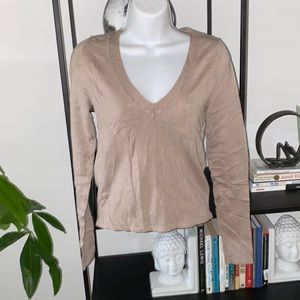 Tan neutral long sleeve V neck Forever 21